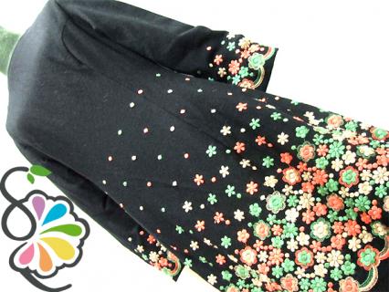レトロ ポップ フラワー 刺繍 ワンピース